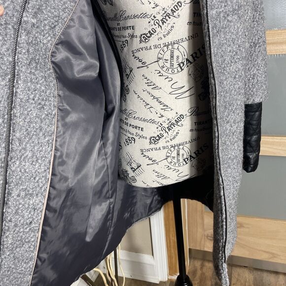 Vince Camuto Womens Small S Grey Black Wool Blend Jacket Coat Faux Leather - Picture 4 of 8